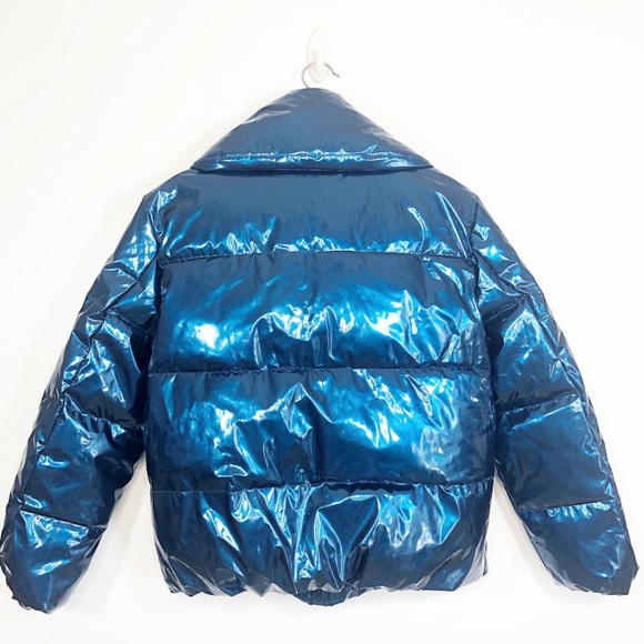 KENDALL + KYLIE Metallic Puffer Jacket in Blue S - Picture 8 of 12